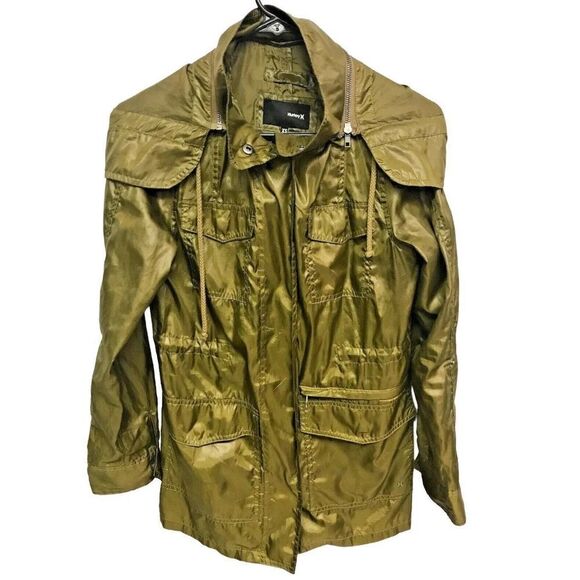 Hurley Women's Button Down Windbreaker Lightweight Rain Coat‎ Green Size Large - Picture 1 of 7